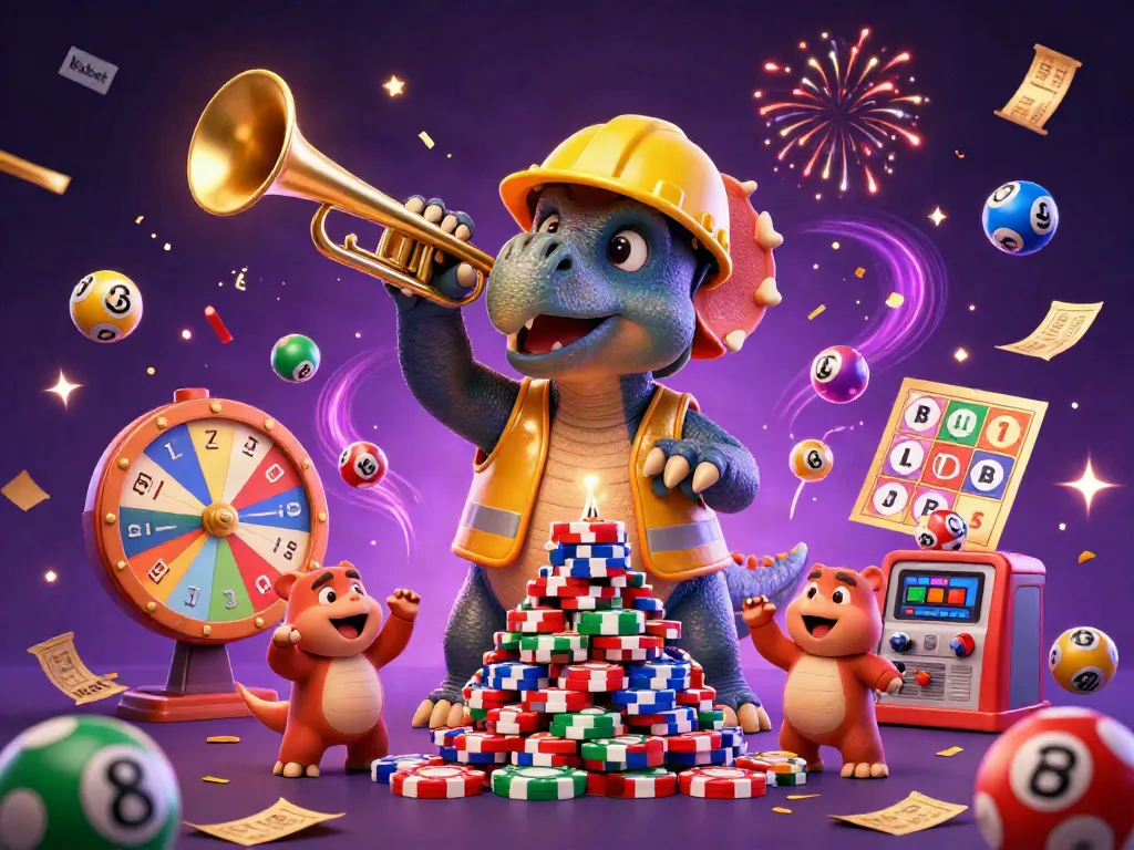 Kubet features a dynamic casino scene with a cheerful triceratops and colorful gaming elements.