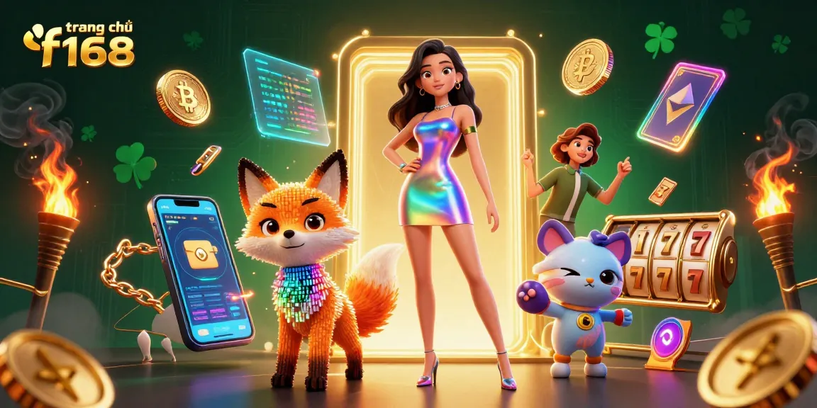 Engage with the excitement of trang chủ f168 through a dynamic 3D casino illustration featuring vibrant characters and gaming elements.