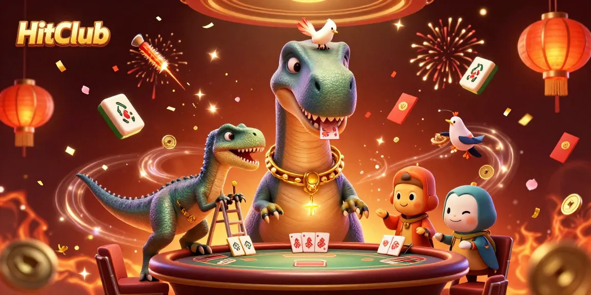 HitClub offers a vibrant casino scene with a brontosaurus and clever raptor, engaging players.