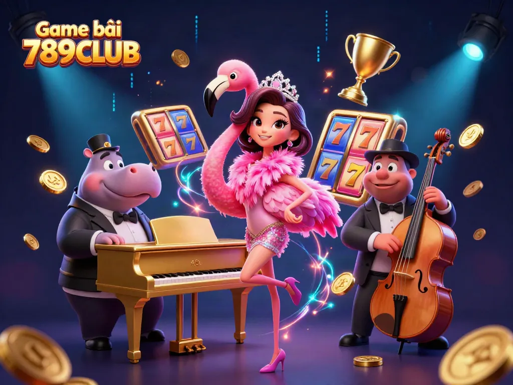 Experience the thrill of Game bài 789CLUB with a vibrant casino scene featuring dynamic characters and gaming elements.