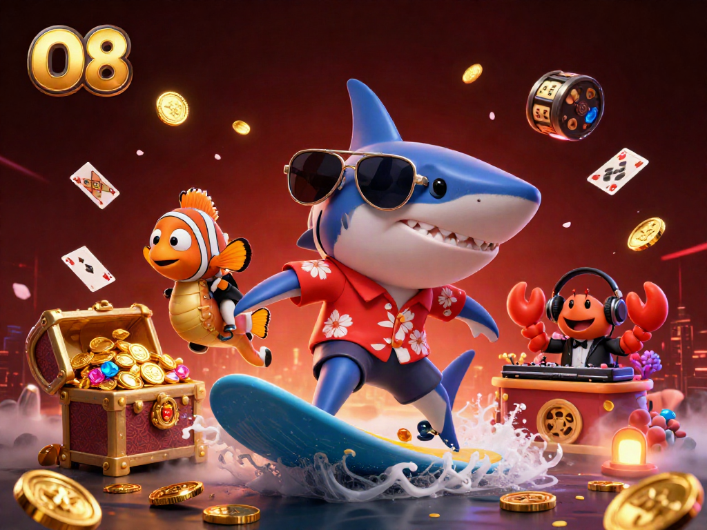 O8 enlivens the gaming experience with a thrilling underwater casino scene filled with vibrant characters and elements.