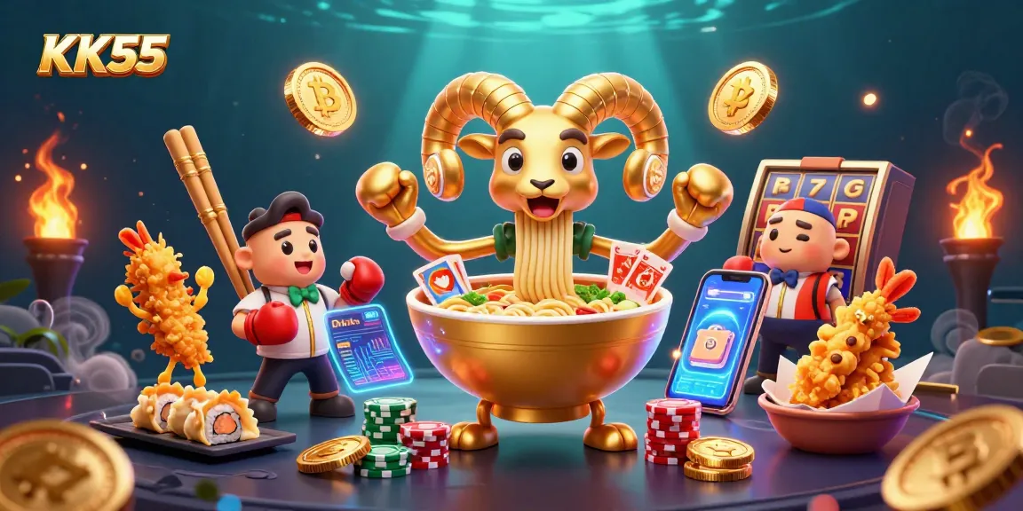 Play thrilling games at KK55 with vibrant cartoon characters and dynamic casino elements.