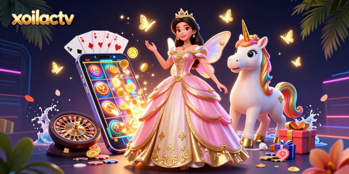Xoilactv enhances online gaming fun with vibrant scene showcasing 3D characters and casino game elements.