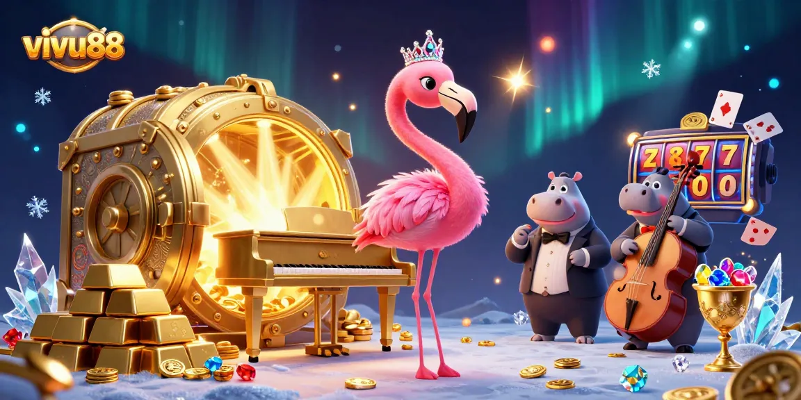 Engage with vivu88 in this vibrant 3D illustration showcasing a dynamic casino scene filled with gaming elements and joyous characters.