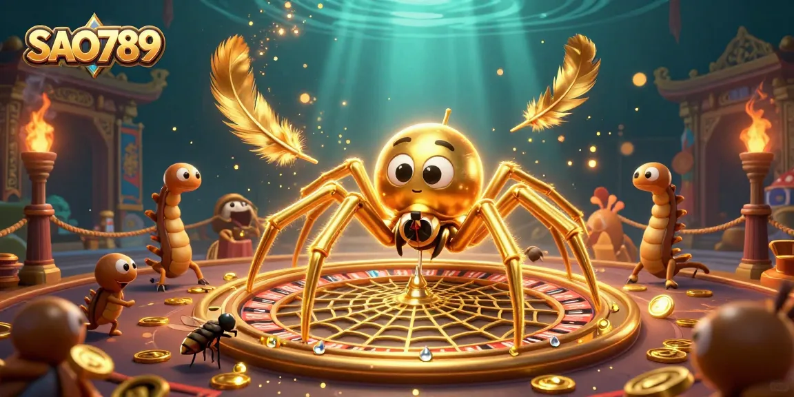 Engage with SAO789's thrilling betting scene featuring a spider spinning a roulette web.