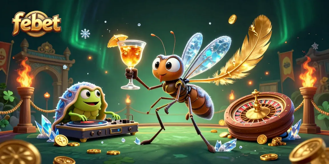 Experience thrilling wins with febet's animated casino characters amidst vibrant gaming elements.