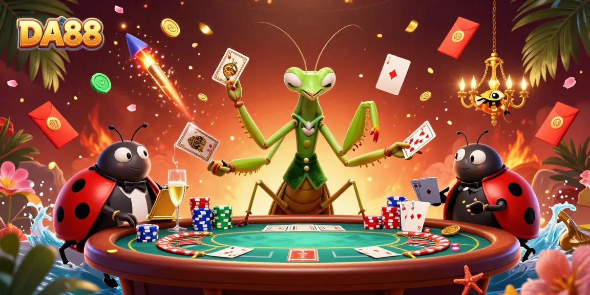 Engage in thrilling gameplay at DA88 casino with a vibrant scene featuring slot reels, chips, and festive fireworks.