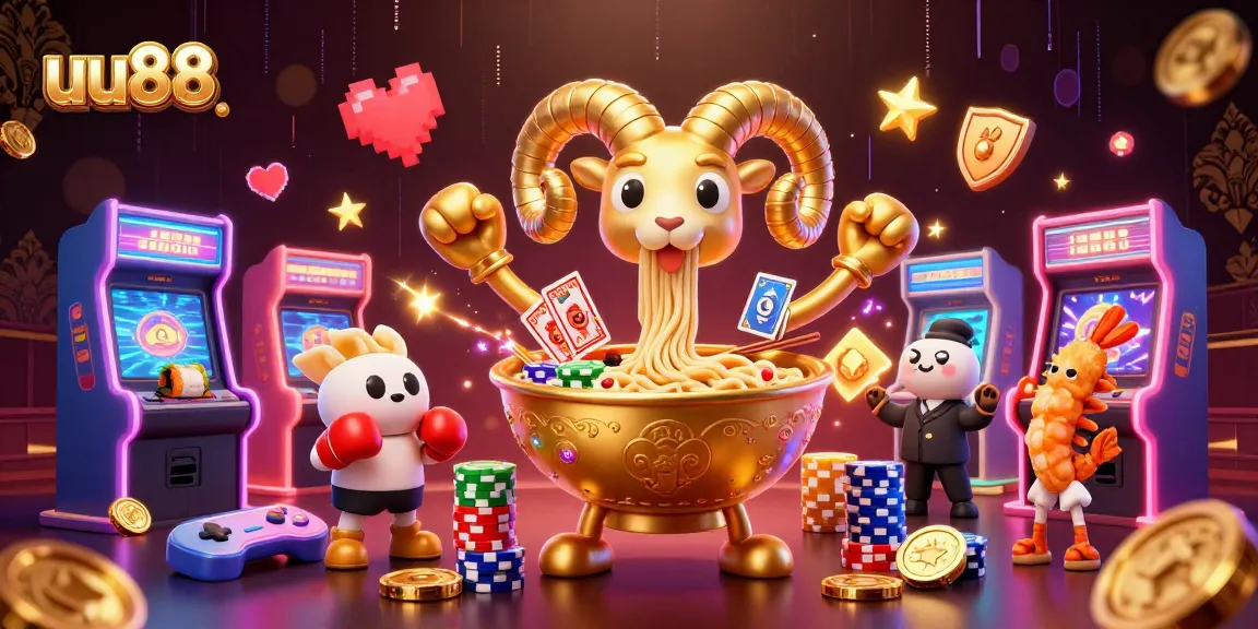 Experience thrilling gameplay at uu88 with a vibrant illustration of casino elements and playful character interactions.