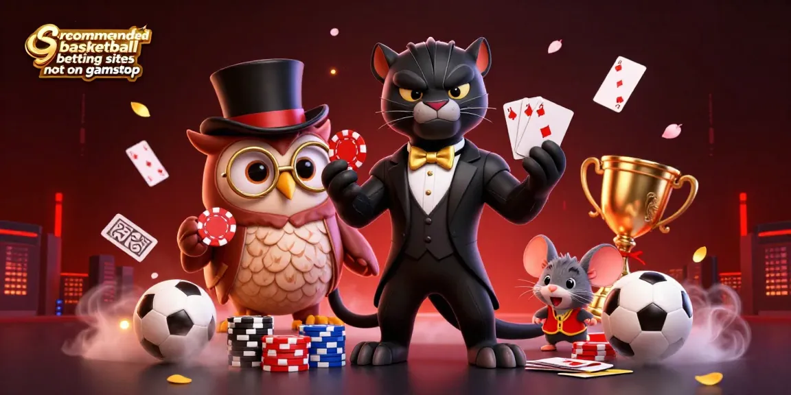 Engage with recommended basketball betting sites not on gamstop featuring a stylish panther dealer surrounded by sports elements.