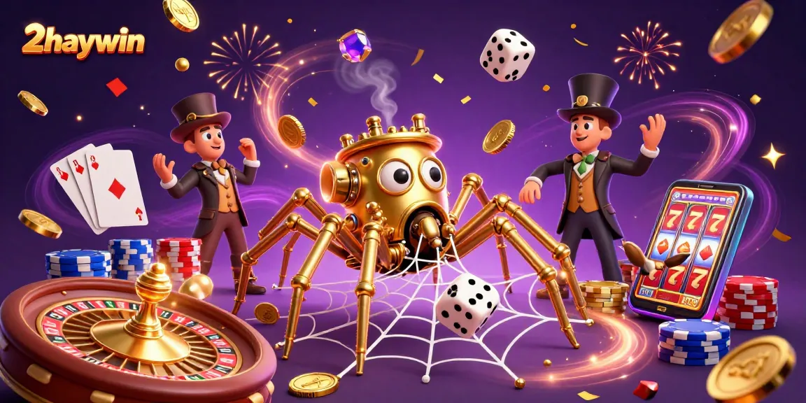 2haywin offers thrilling gaming experiences with vibrant casino elements in a lively digital illustration.