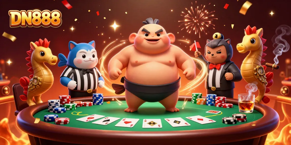 Experience thrilling gameplay with DN888's vibrant casino action illuminated by 3D characters and festive elements.