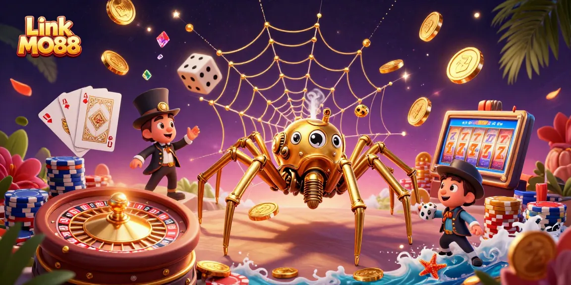 Engage with thrilling gaming moments at Link MO88 through this captivating 3D illustration featuring casino elements.