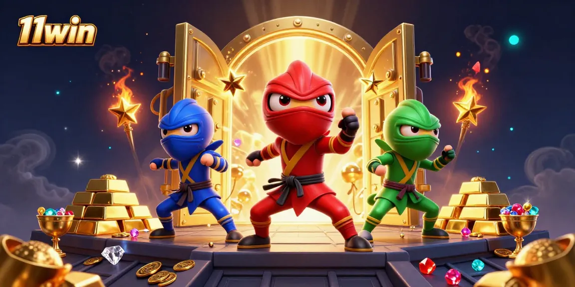 Experience thrilling wins with 11win, featuring vibrant casino elements and action-packed characters.