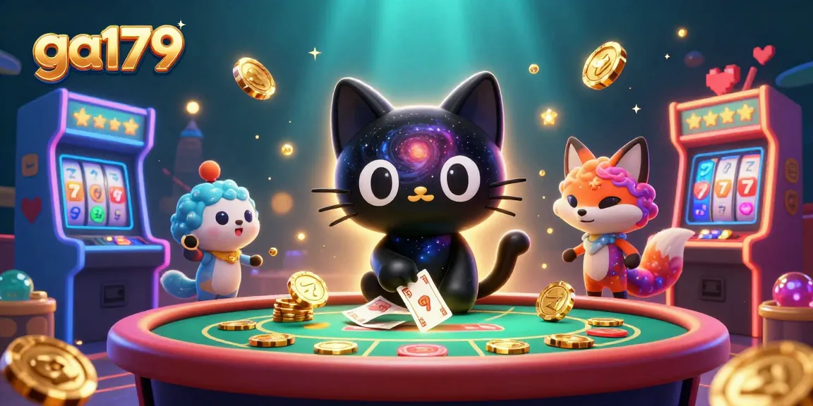 Engage with ga179's cosmic casino excitement featuring a black hole cat and colorful elements!