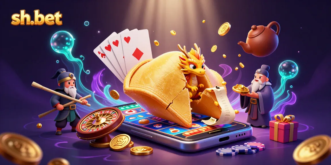 Experience big wins at sh-bet with dynamic visuals of casino games, fortune cookies, and golden treasures.