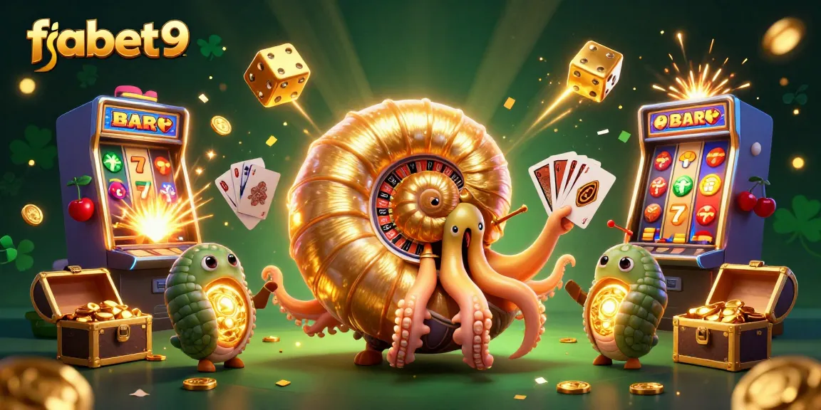 Spin and win at fabet9 with a dazzling 3D casino scene featuring a giant nautilus and slot machines.