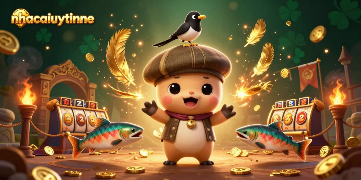 Experience thrilling gaming adventures at nhacaiuytinne with a dynamic casino scene featuring adorable cartoon characters.