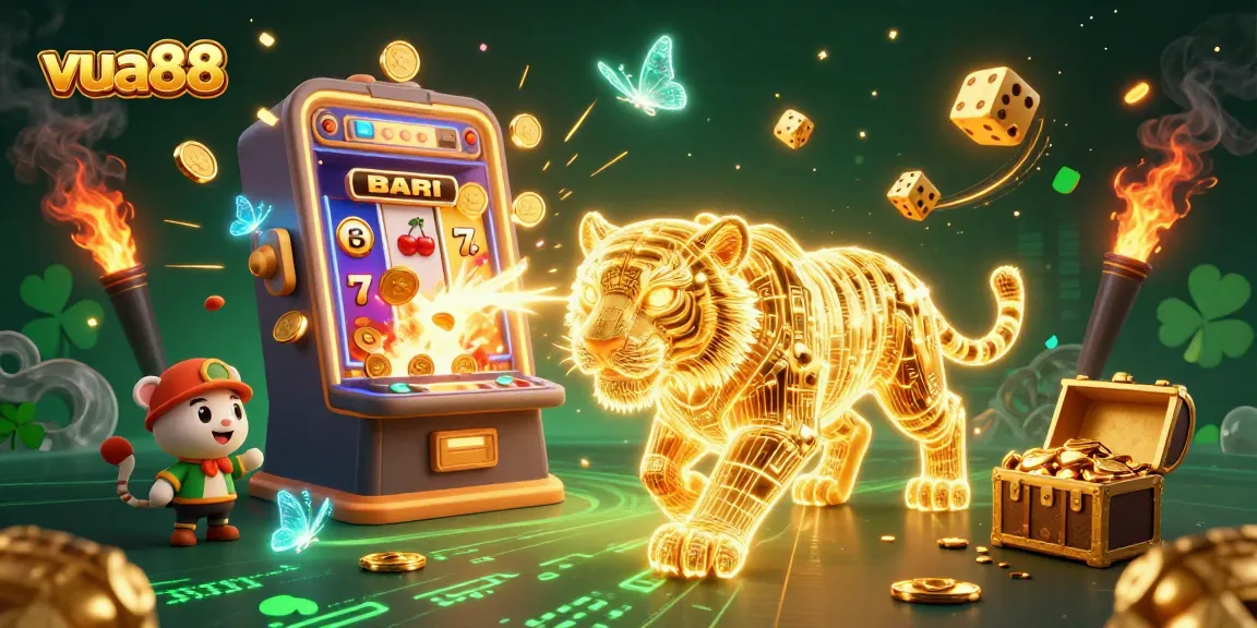 Experience exhilarating gaming at vua88 with a vibrant 3D casino scene bursting with action and excitement.