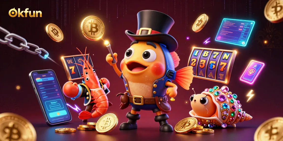 Spin the reels and win in okfun's vibrant casino scene with enchanting characters and glowing treasures.