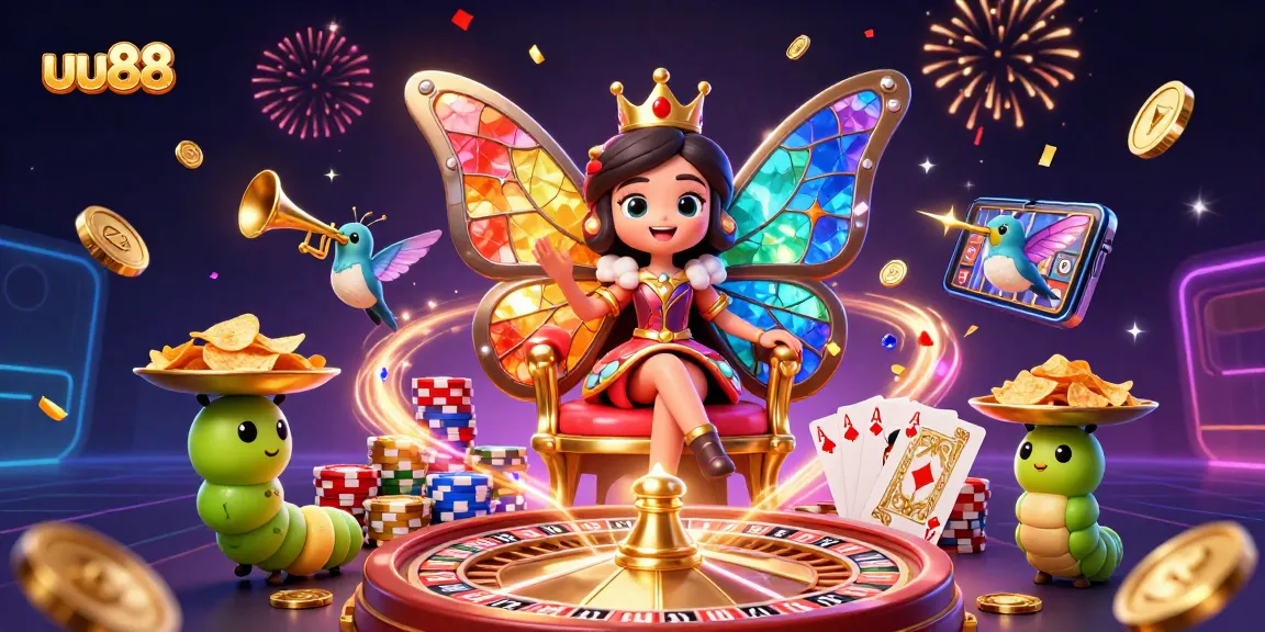 Experience thrilling games at uu88 with a lively illustration of casino excitement, featuring dynamic characters and rich visuals.