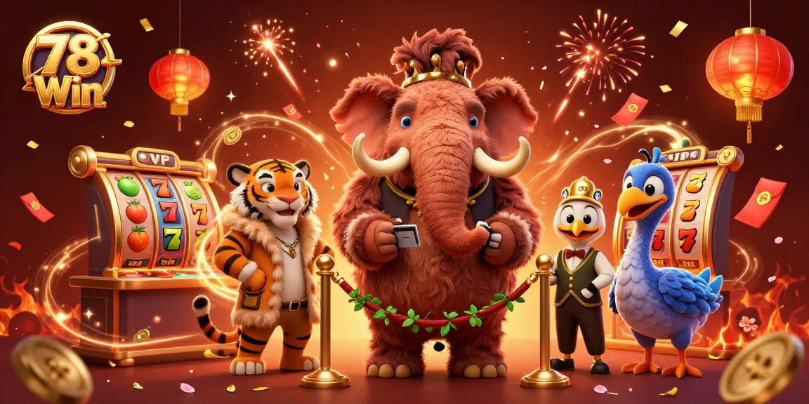 Experience thrilling jackpots at 78Win with vibrant gaming elements and energetic characters in a lively casino scene.