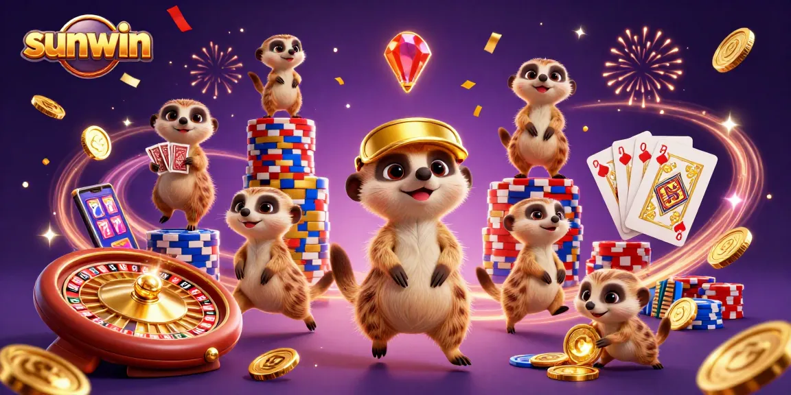 Experience sunwin as meerkats joyfully run a casino, showcasing vibrant action and excitement