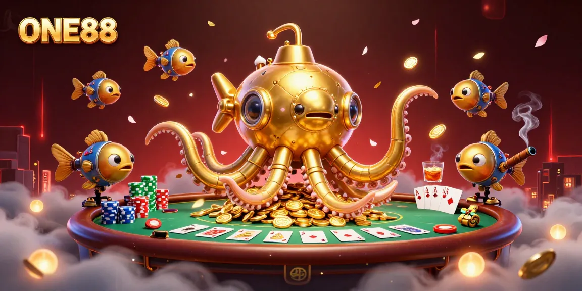 Experience thrilling gambling action with ONE88's dynamic casino environment filled with poker elements and golden rewards.