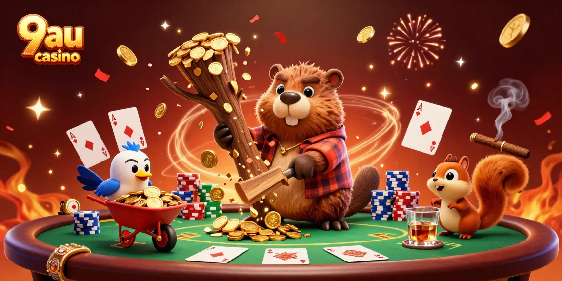 Experience the 9au casino excitement with gold coins raining in this vibrant illustration!
