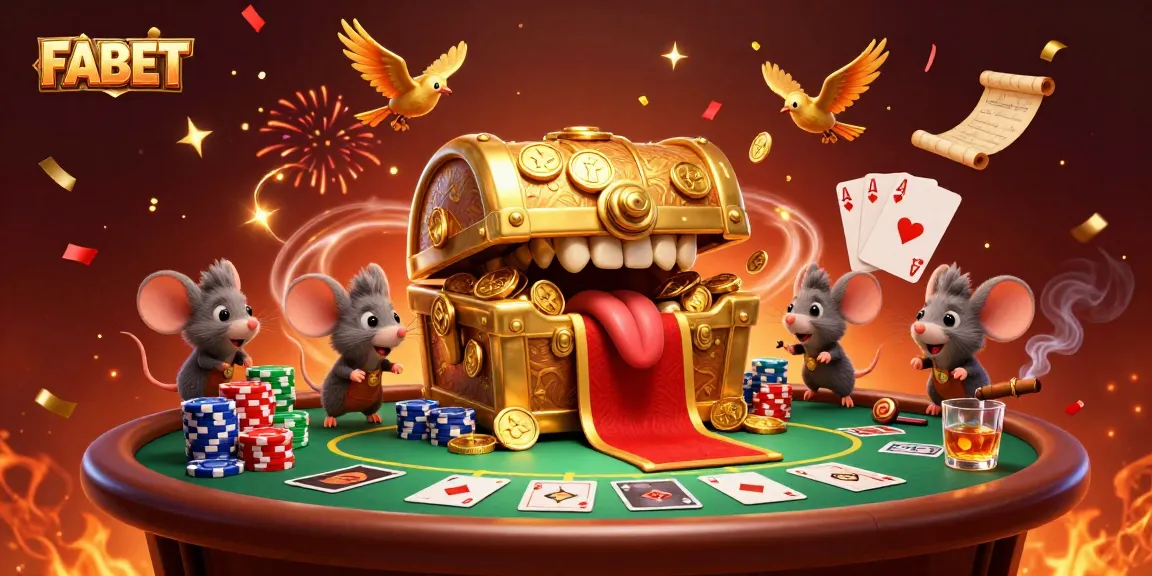 FABET engages players with a vibrant casino scene showcasing gold treasures and dynamic poker action.