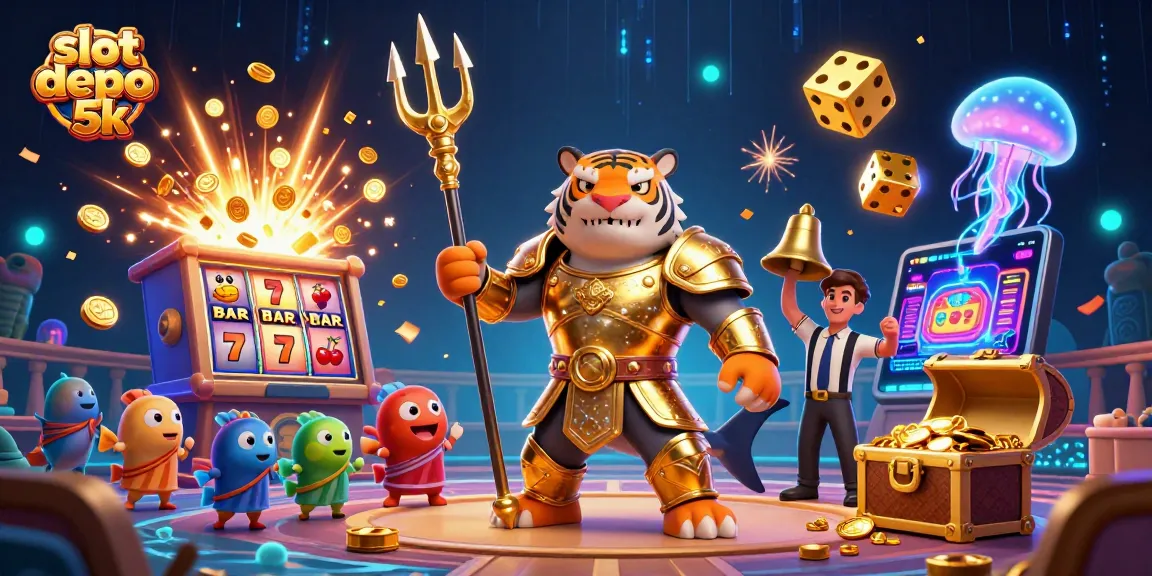 Experience the thrill of slot depo 5k with dynamic characters and jackpot elements in this vibrant scene!