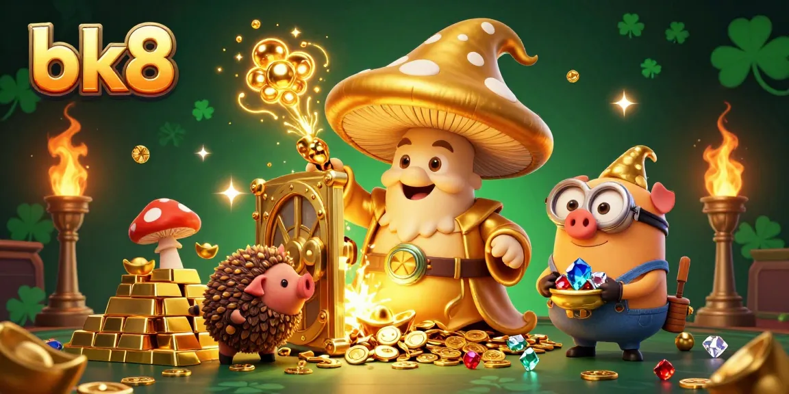 Engage in thrilling gameplay with bk8, where a golden mushroom wizard and friends find treasures in a rich casino world.