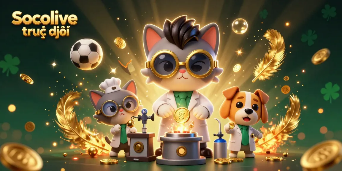 Socolive trực tiếp showcases immersive sports betting with a dynamic illustration of engaging characters and exciting casino elements.