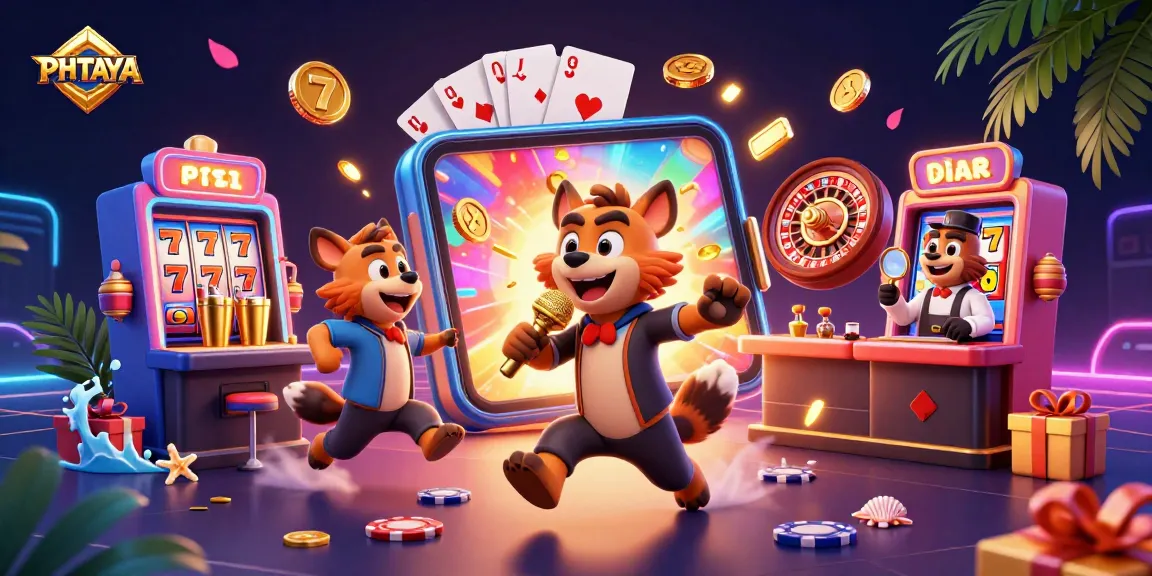 PHTAYA hyena casino club scene with comedians, bartenders, and bouncers showcases a vibrant slot game atmosphere.