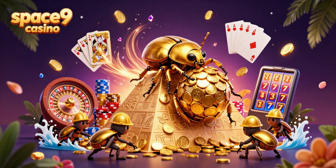 Experience the excitement of space9 casino with a golden beetle theme and vibrant casino elements.