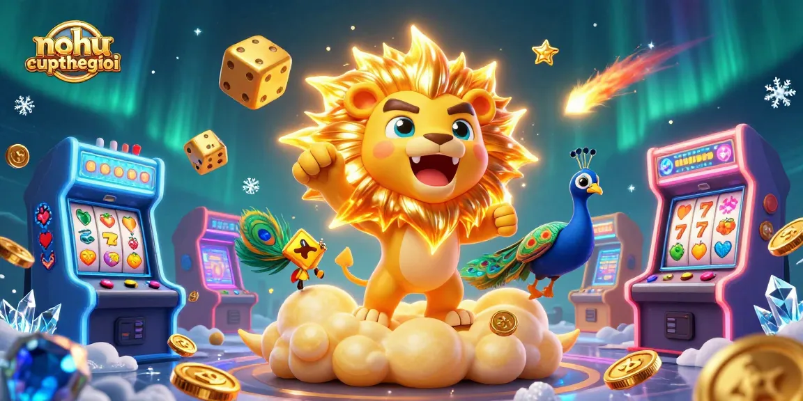 Engage with nohu-cupthegioi as the sun lion roars surrounded by exciting casino-themed elements.