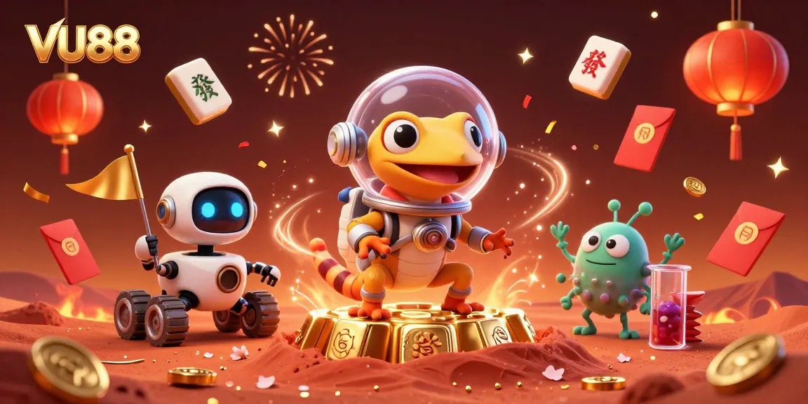 Experience the thrill at VU88 with a Martian gecko discovering treasures of a hidden casino.