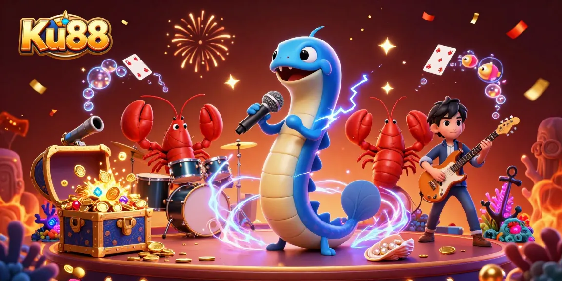 Experience excitement at Ku88 with the electric eel DJ at an underwater casino stage.