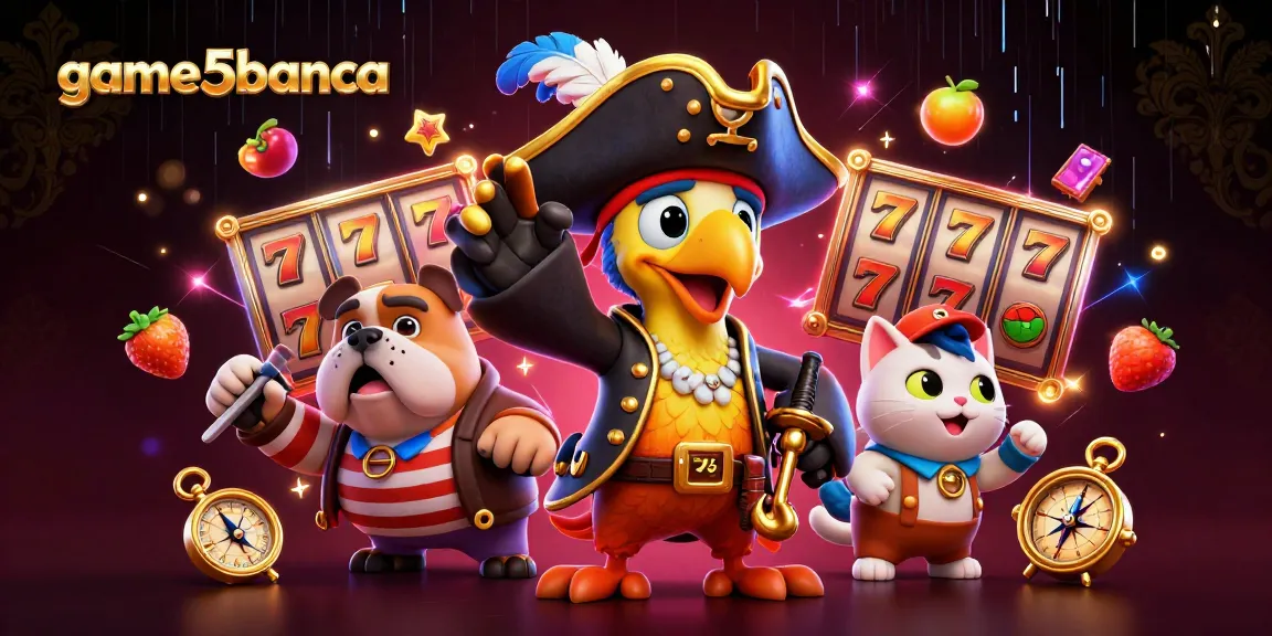 Win big with game5banca as animated pirate characters navigate a vibrant casino world.