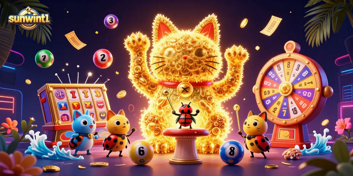 Engage in electrifying gameplay with sunwint1's giant lucky cat, dynamic slot symbols, and vibrant casino action.